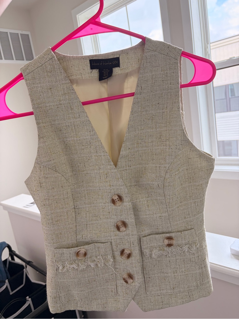House of Harlow Women's Light Green Tweed Vest